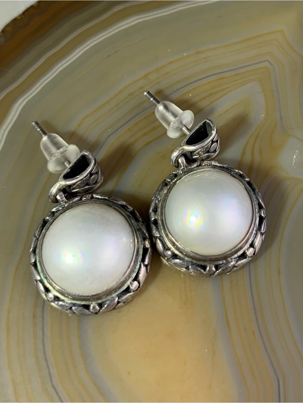 Sterling-Style White Large Pearl Drop Earrings